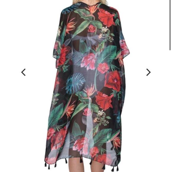SUBTLE LUXURY | Pool to Party Hibiscus Garden Floral Kimono Wrap Beachy One Size - Picture 3 of 4
